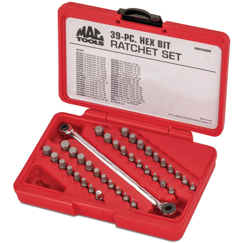 39-PC. Ratchet and Stubby Bit Set - SBR39SB | Mac Tools